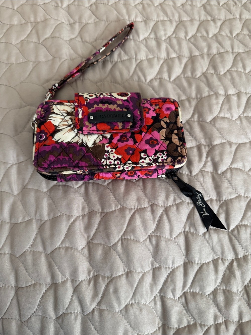 Vera Bradley Purple Pink Floral Quilted Wristlet Clutch
